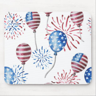 PATRIOTIC RED WHITE BLUE BALLOONS FIREWORKS MOUSE PAD