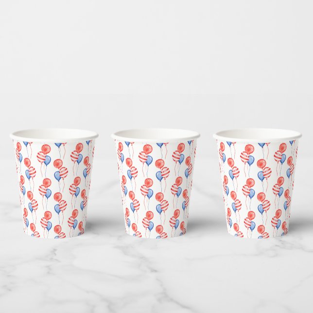 PATRIOTIC RED WHITE BLUE BALLOONS PAPER CUPS (Multi)