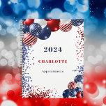Patriotic red white blue black balloons name 2024 planner<br><div class="desc">A chic white background. Decorated with patriotic coloured  balloons in red blue and white. Personalise and add a year,  name and a title. Red and blue text.</div>