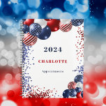 Patriotic red white blue black balloons name 2025 planner<br><div class="desc">A chic white background. Decorated with patriotic coloured  balloons in red blue and white. Personalise and add a year,  name and a title. Red and blue text.</div>