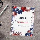 Patriotic red white blue black balloons name 2026 planner<br><div class="desc">A chic white background. Decorated with patriotic coloured  balloons in red blue and white. Personalise and add a year,  name and a title. Red and blue text.</div>