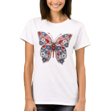 PATRIOTIC RED WHITE BLUE BUTTERFLY AND FLOWERS