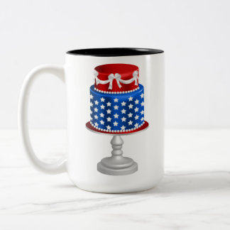 PATRIOTIC RED WHITE BLUE CAKES Two-Tone COFFEE MUG