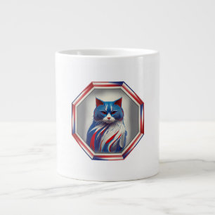 Patriotic Red White & Blue Cat In Frame Large Coffee Mug