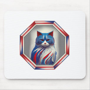 Patriotic Red White & Blue Cat In Frame Mouse Pad