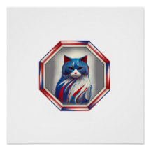 Patriotic Red White & Blue Cat In Frame