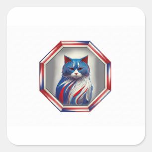 Patriotic Red White & Blue Cat In Frame Square Sticker