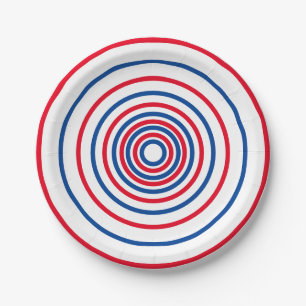 Patriotic red white blue circles stripes holiday paper plate