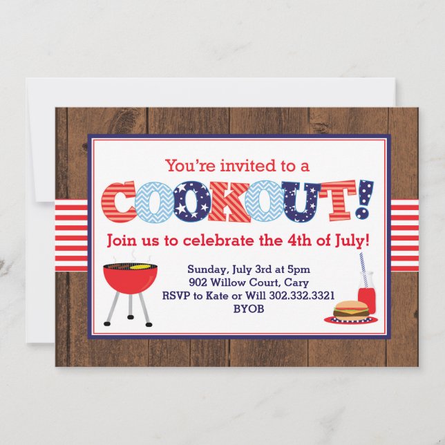 Patriotic Red, White & Blue Cookout Invitation (Front)