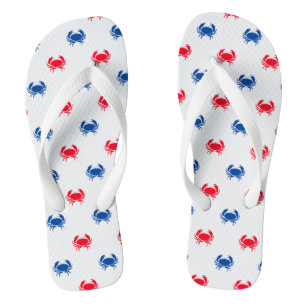 Patriotic red white & blue crab pattern cute fun thongs