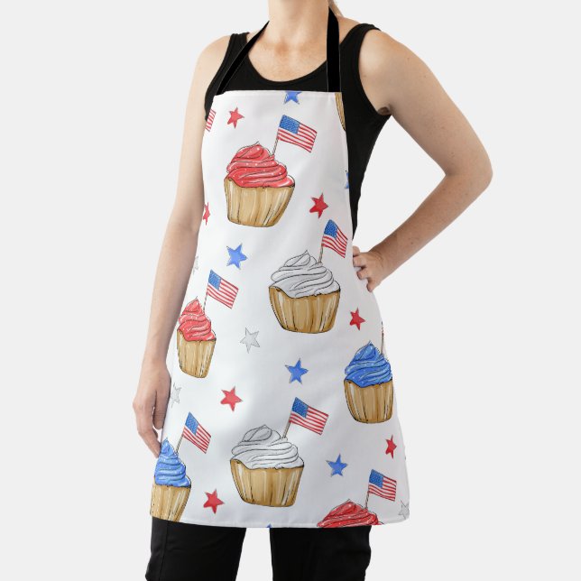Patriotic Red White Blue Cupcake Flag Stars Baking Apron (Insitu)