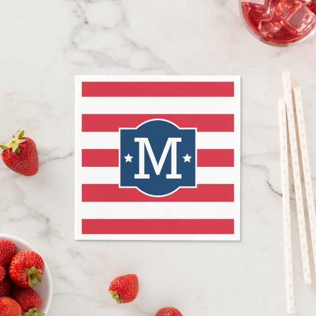 Patriotic Red White Blue Custom Monogram Initial Napkin (Insitu)
