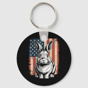 Patriotic Red White Blue Cute Bunny Tee Independen Key Ring