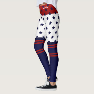 Patriotic Red White & Blue Design Leggings