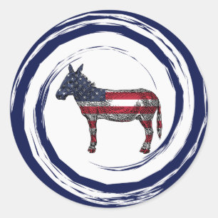 Patriotic Red White Blue Donkey Classic Round Sticker