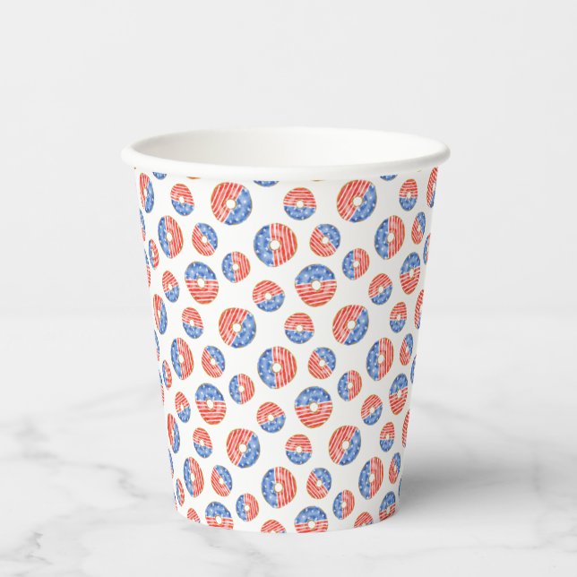 PATRIOTIC RED WHITE BLUE DONUTS PAPER CUPS (Front)