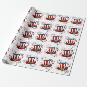 Patriotic Red White Blue Fireworks 4th of July Wrapping Paper