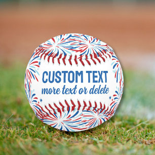 Patriotic Red White Blue Fireworks July 4th Custom Baseball