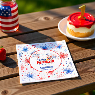 Patriotic Red White Blue First Birthday Napkin