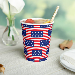PATRIOTIC RED WHITE BLUE FLAG STARS STRIPES PAPER CUPS