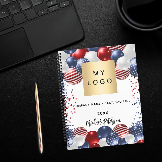 Patriotic red white blue flag usa business logo notebook (Creator Uploaded)
