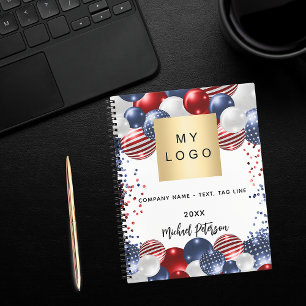 Patriotic red white blue flag usa business logo notebook