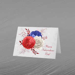 Patriotic Red White Blue Floral Bouquet Holiday Card