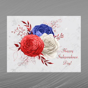 Patriotic Red White Blue Floral Bouquet Holiday Postcard