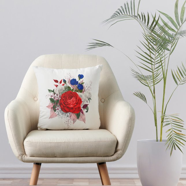 Patriotic Red White Blue Floral Cushion (Creator Uploaded)