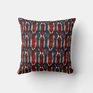 Patriotic Red White Blue Geometric Pattern Cushion