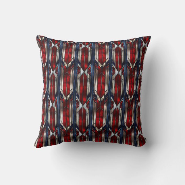 Patriotic Red White Blue Geometric Pattern Cushion (Back)