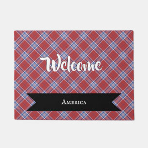 Patriotic Red White Blue Geometric Welcome Doormat