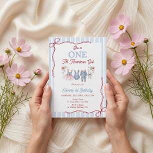 Patriotic Red White Blue Girl Birthday Invitation