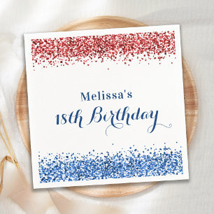 Patriotic Red White Blue Glitter Birthday Party  Napkin