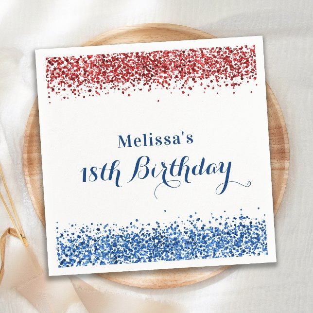 Patriotic Red White Blue Glitter Birthday Party  Napkin (Creator Uploaded)