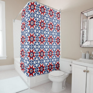 Patriotic Red White Blue Graphic Pattern Shower Curtain