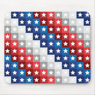 PATRIOTIC RED WHITE BLUE GRAY STAR PATTERNS MOUSE PAD