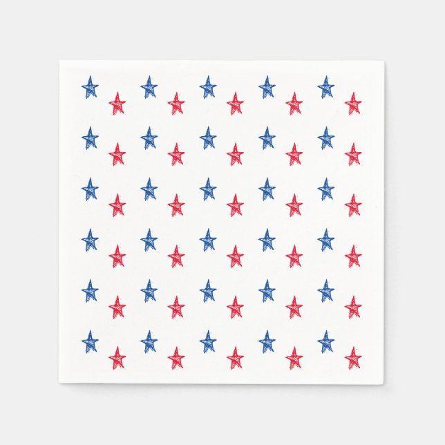 Patriotic red white blue hand drawn stars cute napkin (Front)