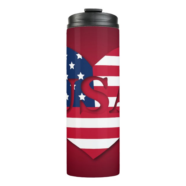 PATRIOTIC RED WHITE BLUE HEART AMERICAN FLAG THERMAL TUMBLER (Front)