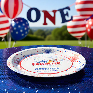 Patriotic Red White Blue Kids Birthday Paper Plate
