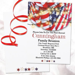 Patriotic Red White Blue Lights Family Reunion Invitation