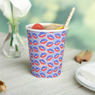 PATRIOTIC RED WHITE BLUE LIPS PAPER CUPS