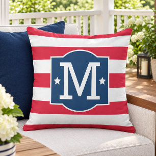Patriotic Red White Blue Monogram Initial Cushion