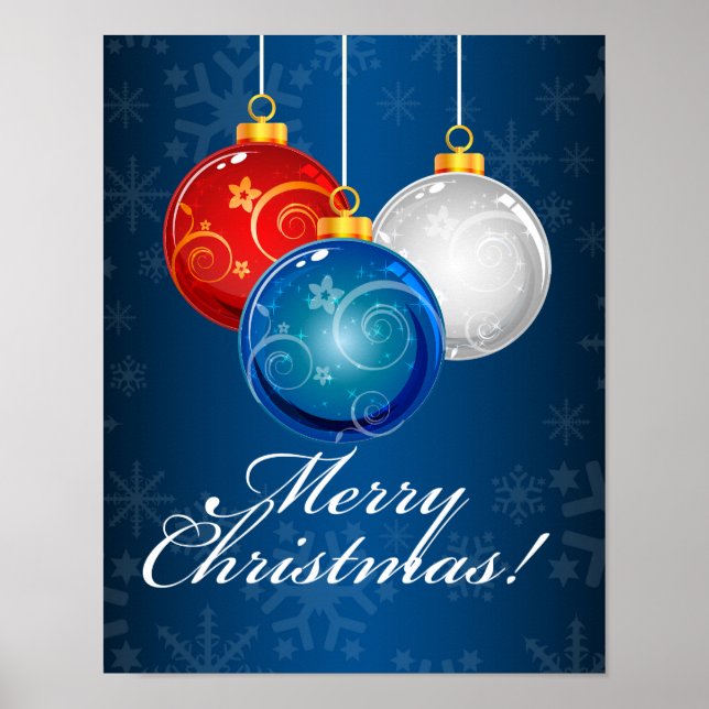 Patriotic Red White Blue Ornaments Merry Christmas Poster (Front)