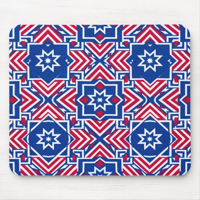 Patriotic Red White & Blue Pattern Mouse Pad (Front)