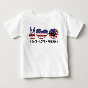 PATRIOTIC RED WHITE BLUE PEACE LOVE AMERICA BABY T-Shirt