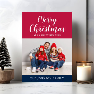 Patriotic Red White Blue Photo Merry Christmas Holiday Card