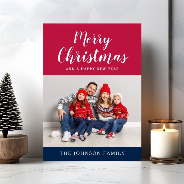 Patriotic Red White Blue Photo Merry Christmas  Holiday Card (Patriotic Red White Blue Photo Merry Christmas Holiday Card)