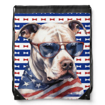 PATRIOTIC RED WHITE BLUE PIT BULL TERRIER DOG