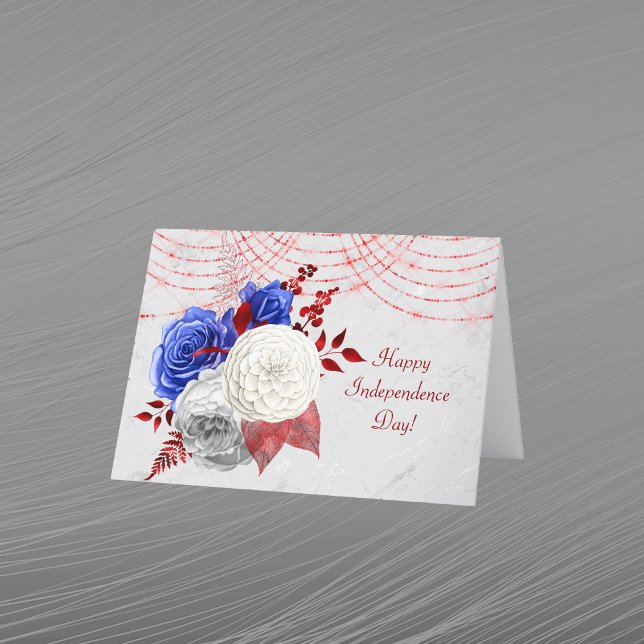 Patriotic Red White Blue Rose Bouquet Holiday Card (Creator Uploaded)